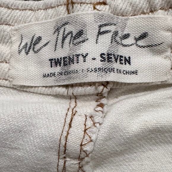We The Free Free People High Rise Straight Pleated Frayed Hem Jeans Cream, 27 - Picture 2 of 7